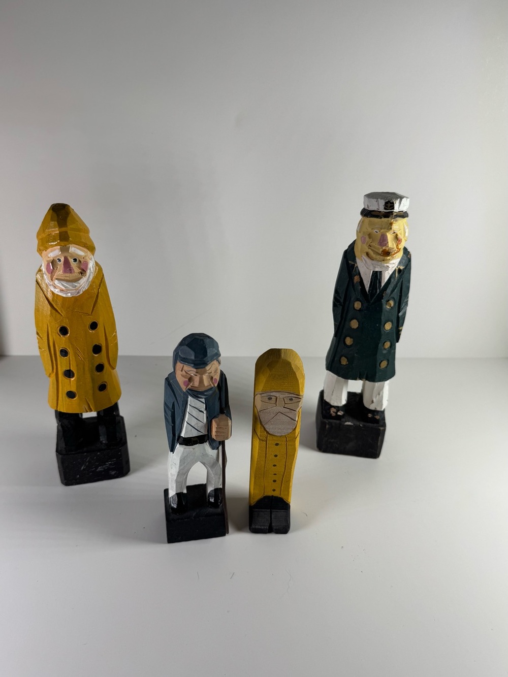 4 Hand Carved Wood Figures Captain Sailor "Salts" Pirate Nautical Decor Vintage